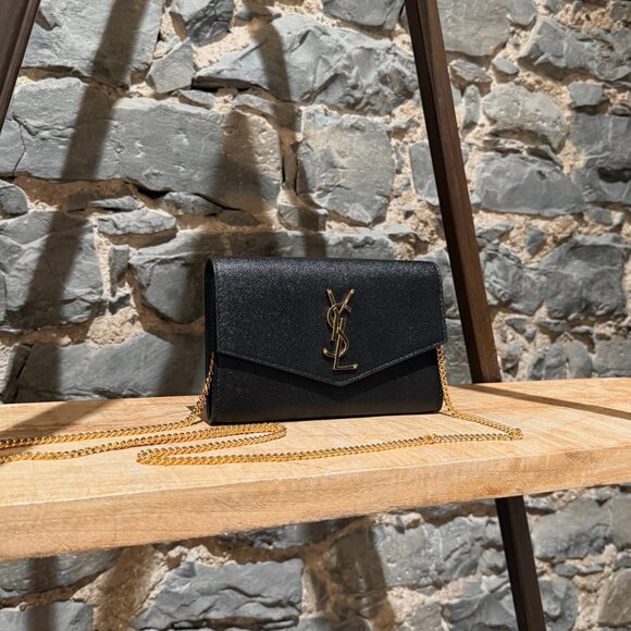 Saint Laurent Black Grain de Poudre Leather Uptown Chain Wallet W/ Card Case - Picture 2 of 16